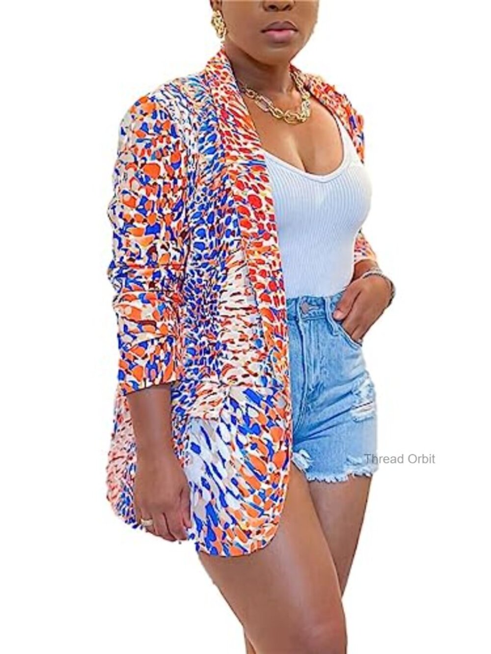 Womens Casual Blazer Jacket Polyester Slim Fit Open Front Work Office